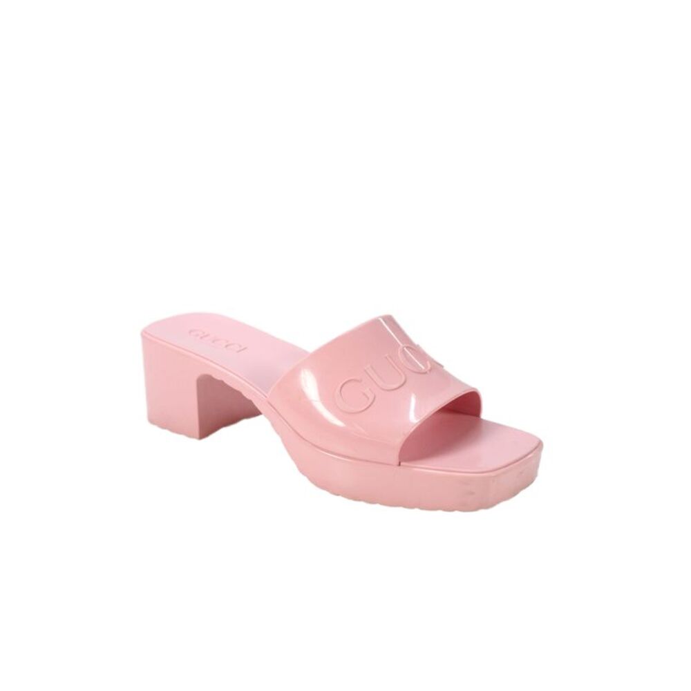 Gucci Women's Open Toe Block Heel Rubber Slide Sandals Pink Size 39